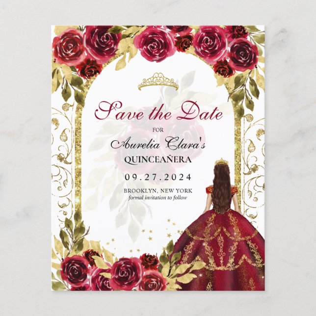 BUDGET Rode Bloemen Prinses Gouden Boog Quinceaner (Voorkant)