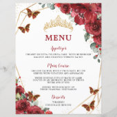 Budget Rode Bloemen Quinceanera XV Verjaardagsmenu (Voorkant)