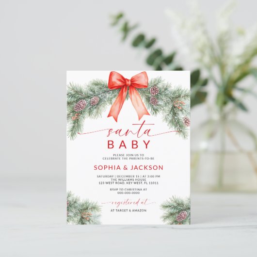 Budget Rode Boog Kerstman Baby shower Uitnodigen (Staand voorkant)