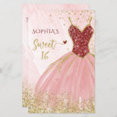 Budget Rode Gouden Jurk Sweet 16 Uitnodiging (Voorkant / Achterkant)