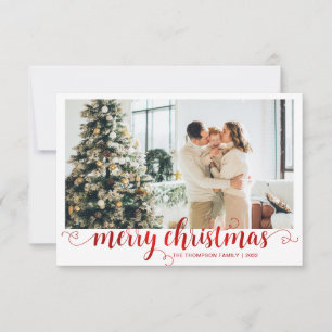 BUDGET Rode Kerstmis Hart Script Foto Notitiekaartje