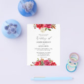 Budget Rode Roos & Witte Bloemen 3 Bruiloft Flyer (Enkel)