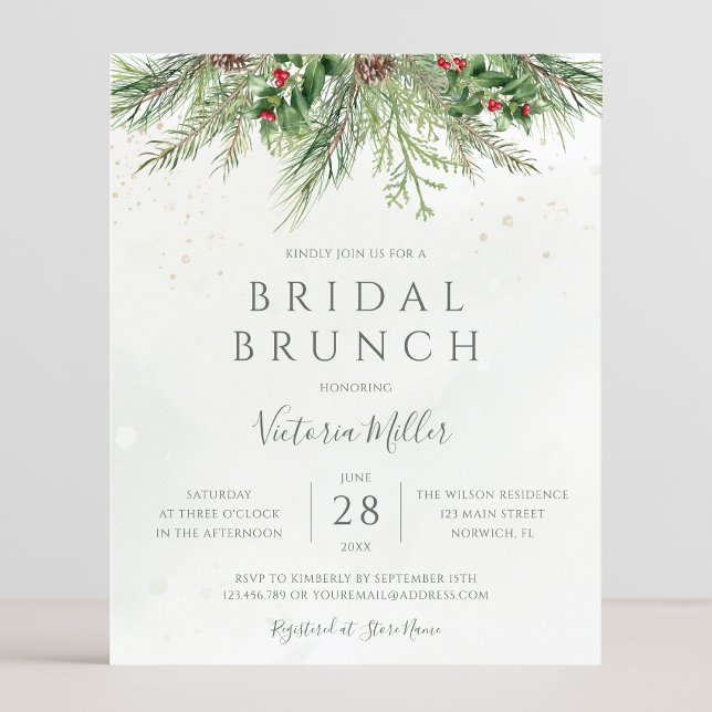 Budget Roesti Winter Greenery Bridal Brunch Invite (Creator heeft geüpload)