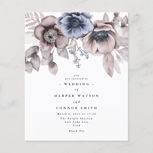 Budget Romantic Elegant Waterverf Floral Wedding Flyer (Voorkant)