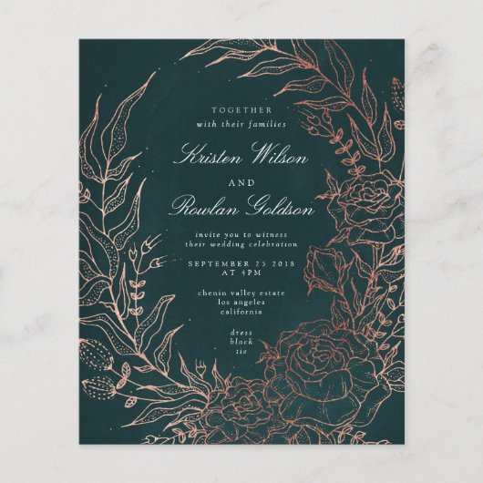 Budget Romantic Emerald Wreath Copper Wedding Flyer (Voorkant)