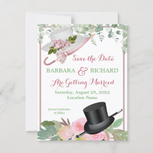 BUDGET Romantic Pink Rose Floral Weduwsdatum Aankondiging