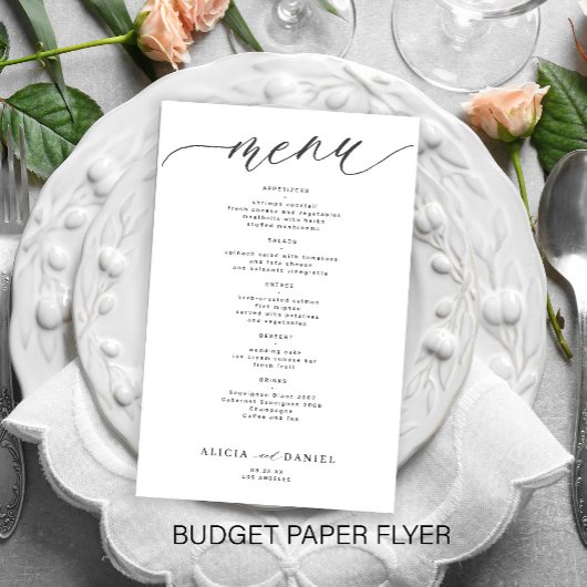 Budget romantische witte zwarte script bruiloft me flyer
