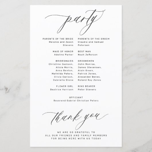 Budget romantische zwart-wit bruiloft programma (Achterkant)