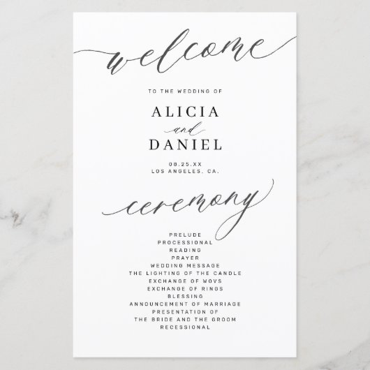 Budget romantische zwart-wit bruiloft programma (Voorkant)