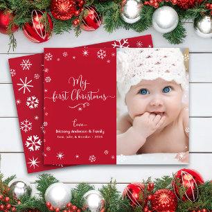 Budget Rood 1e Kerst Baby Foto Sneeuwvlok Kaart
