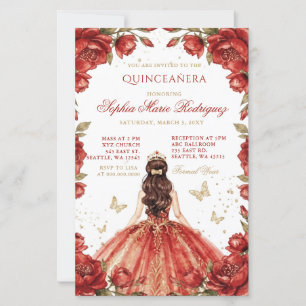 Budget Rood Gouden Prinses Bloemen Tiara Quinceañe