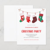 Budget Rood Groen Stocking Kerstmis Uitnodiging (Voorkant / Achterkant)