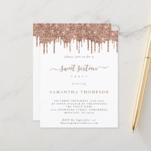 Budget Roos Glitter Drips Sweet 16 Uitnodiging