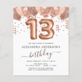 Budget Roos Gold Balloons 13e uitnodiging (Voorkant)