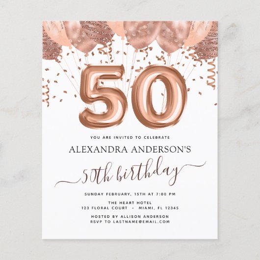 Budget Roos Gold Balloons 50e verjaardag (Voorkant)