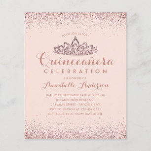 Budget Roos Gold Blush Quinceañera Tiara Invite