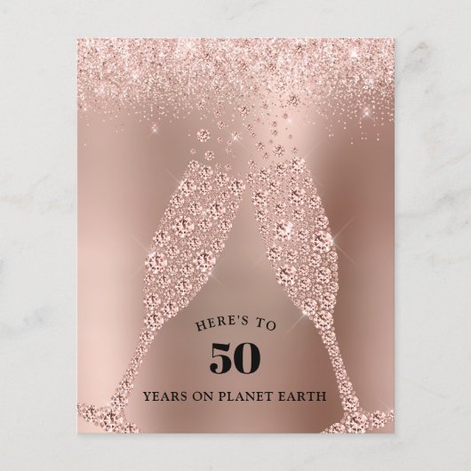 Budget Roos Gold Champagne 40th Birthday Invite (Voorkant)