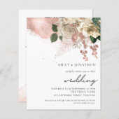 Budget Roos Gold Champagne Florals Wedding Invite (Voorkant / Achterkant)