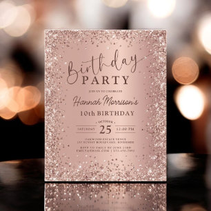 Budget Roos Gold Glitter 10e Verjaardagsuitnodigin Flyer