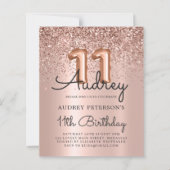 Budget Roos Gold Glitter 11e Verjaardagsuitnodigin (Voorkant)