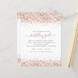 Budget Roos Gold Glitter 21st Birthday Uitnodiging