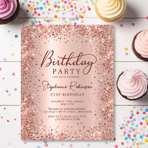 Budget Roos Gold Glitter 21st Birthday Uitnodiging