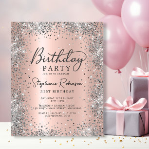 Budget Roos Gold Glitter 21st Birthday Uitnodiging