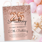 Budget Roos Gold Glitter 25e Verjaardagsuitnodigin