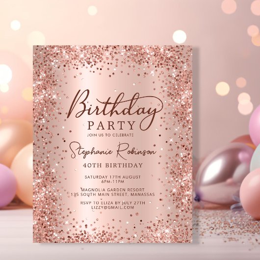 Budget Roos Gold Glitter 40th Birthday Invitation