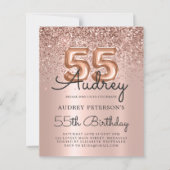 Budget Roos Gold Glitter 55e Verjaardagsuitnodigin (Voorkant)