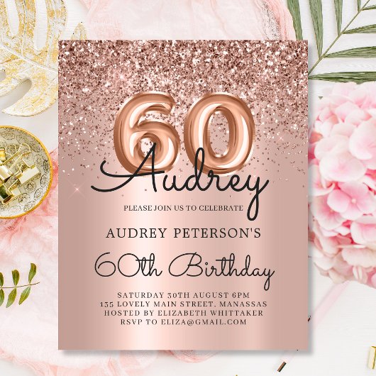 Budget Roos Gold Glitter 60th Birthday Invitation