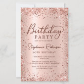 Budget Roos Gold Glitter 60th Birthday Invitation (Voorkant)
