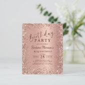 Budget Roos Gold Glitter 80e Verjaardagsuitnodigin (Staand voorkant)