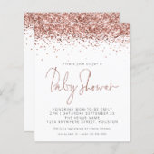 Budget Roos Gold Glitter Baby shower Uitnodigen (Voorkant / Achterkant)