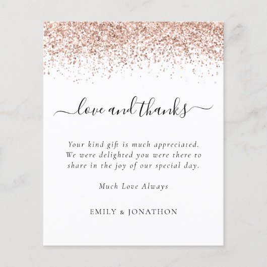 Budget Roos Gold Glitter Bedankt voor het bruiloft