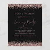 BUDGET Roos Gold Glitter Black Evening Uitnodiging (Voorkant)