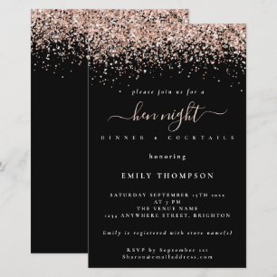 Budget Roos Gold Glitter Black Hen Night Invite