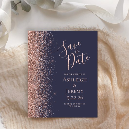 Budget Roos Gold Glitter Dark Blue Save the Date