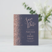 Budget Roos Gold Glitter Dark Blue Save the Date (Staand voorkant)