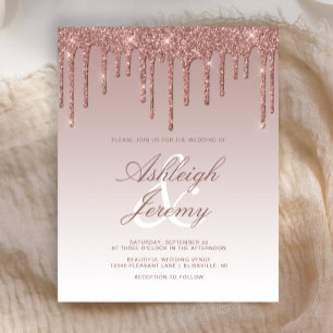 Budget Roos Gold Glitter Drip Weduwen Uitnodiging