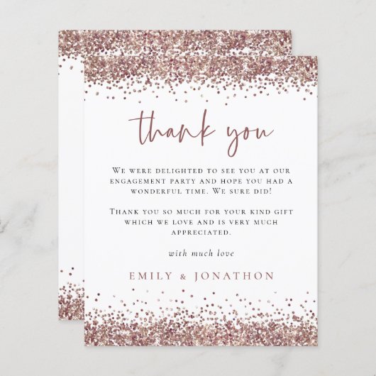 Budget Roos Gold Glitter Engagement Party Bedankt (Voorkant / Achterkant)