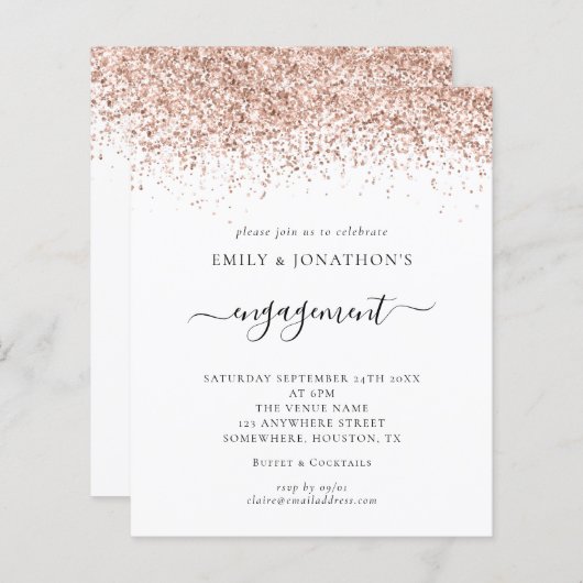 Budget Roos Gold Glitter Engagement Party nodigt u (Voorkant / Achterkant)