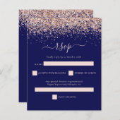 Budget Roos Gold Glitter Navy Blush Wedding RSVP (Voorkant / Achterkant)