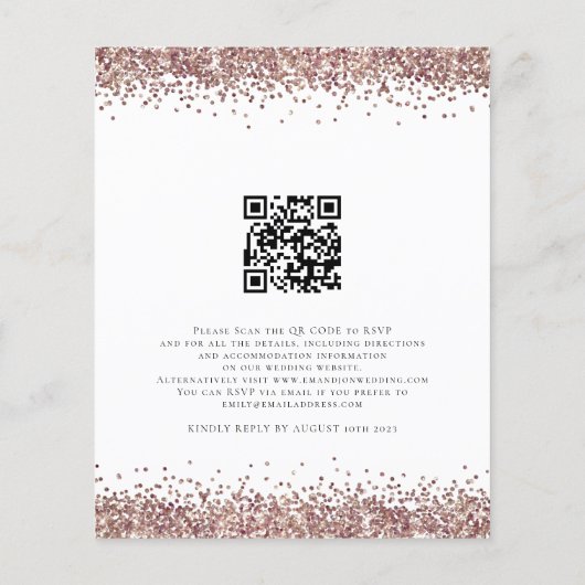 BUDGET Roos Gold Glitter QR Code Evite (Achterkant)