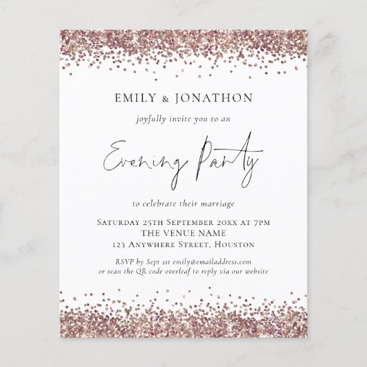 BUDGET Roos Gold Glitter QR Code Evite (Voorkant)