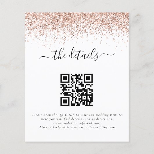 Budget Roos Gold Glitter QR Code Weddenschap Detai (Voorkant)