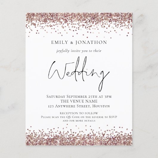 Budget Roos Gold Glitter QR Code Weddenschap Uitno (Voorkant)