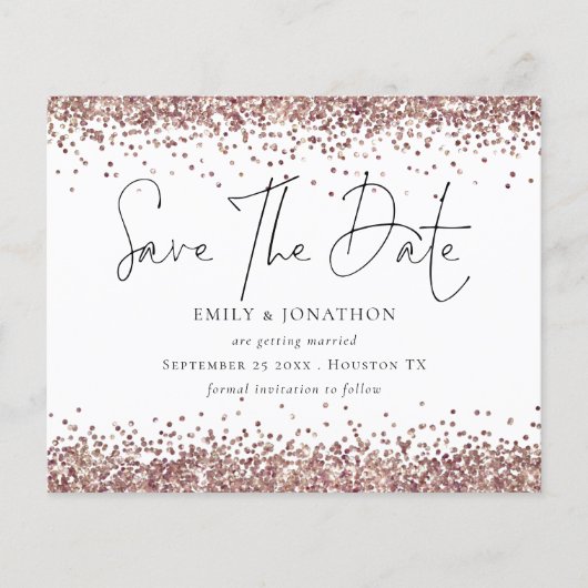 Budget Roos Gold Glitter QR Code Weduwsdatum (Voorkant)