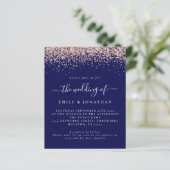Budget Roos Gold Glitter QR Navy Wedding Invite (Staand voorkant)