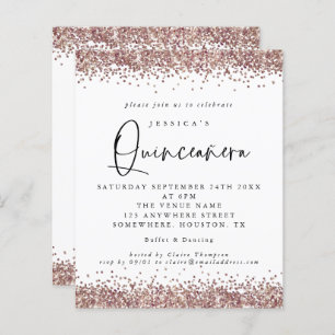 Budget Roos Gold Glitter Quinceanera Uitnodiging
